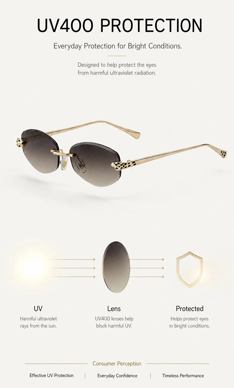 Gold Rimless Hexagon Sunglasses