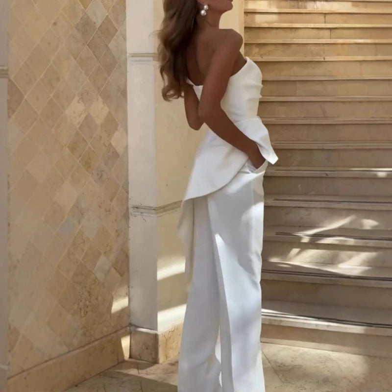 Elegant Sleeveless Halter Top And Pocket Pants Set for Women