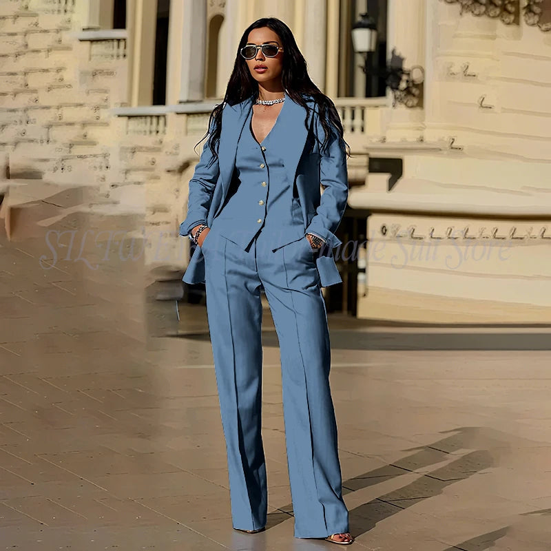 Sophisticated Slim Fit Three Piece Blazer Set For Women