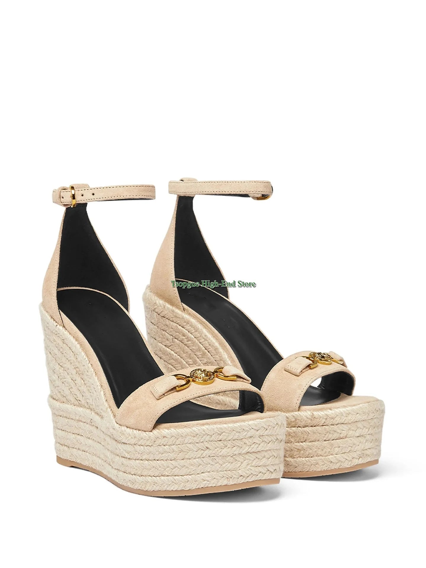 Woven Espadrille Platform Buckle Wedge Sandals for Women
