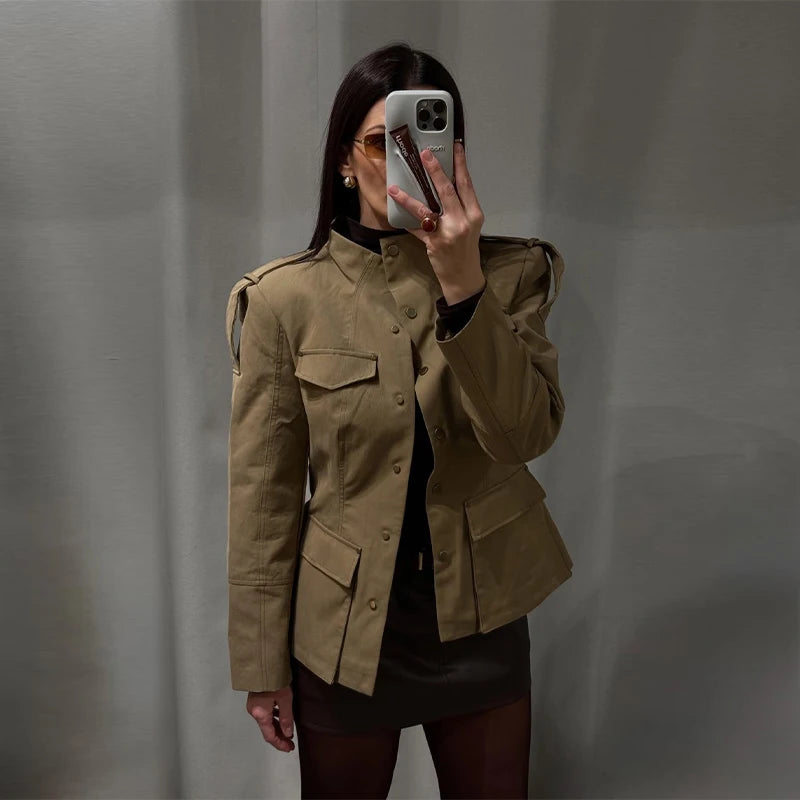 Lightweight Stand Collar Single Breasted Slim Coat for Women