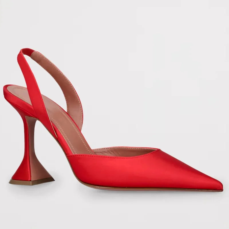 Satin Pointed Toe Back Strap High Heel Sandals for Women