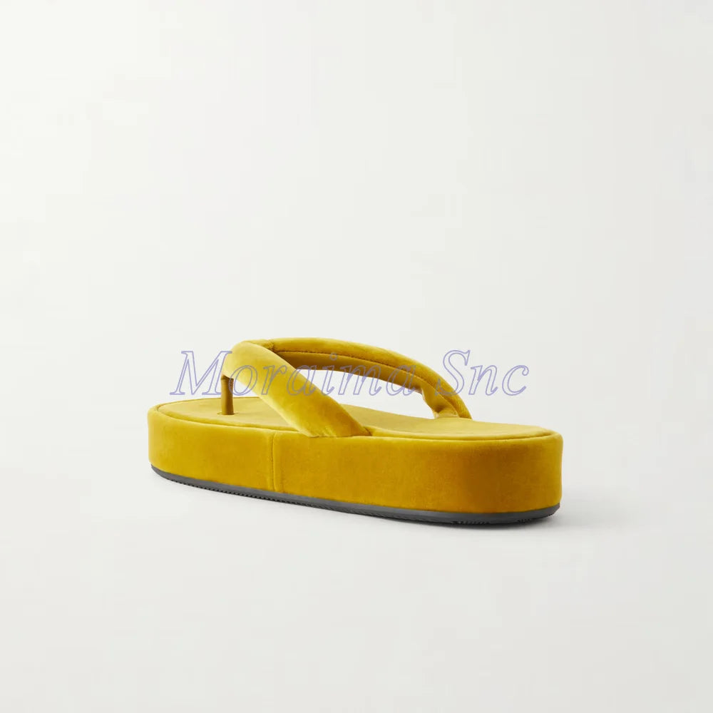 Soft Thick Plush Velvet Platform Flip Flops for Women