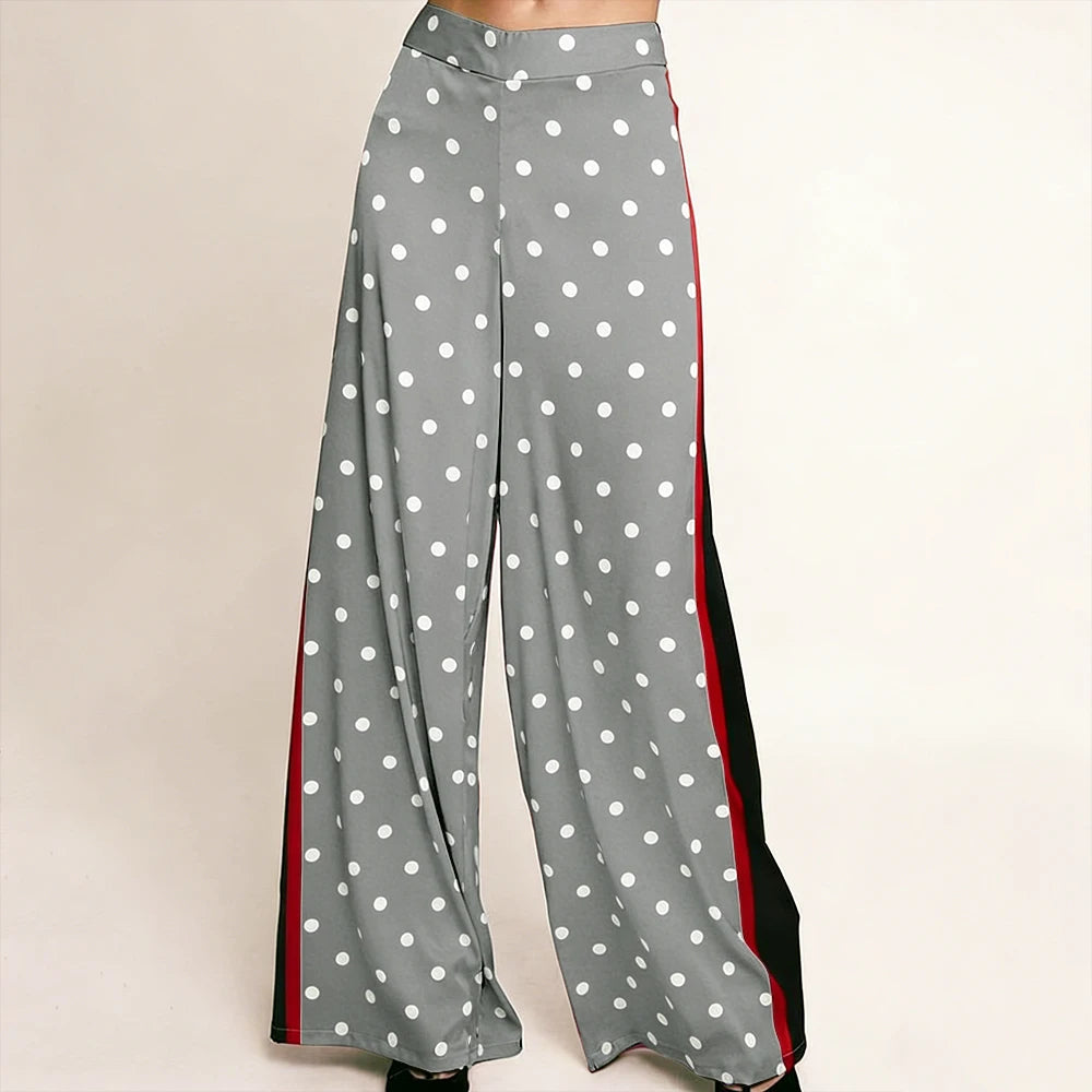 Elegant High Waist Polka Dot Wide Leg Satin Pants For Women