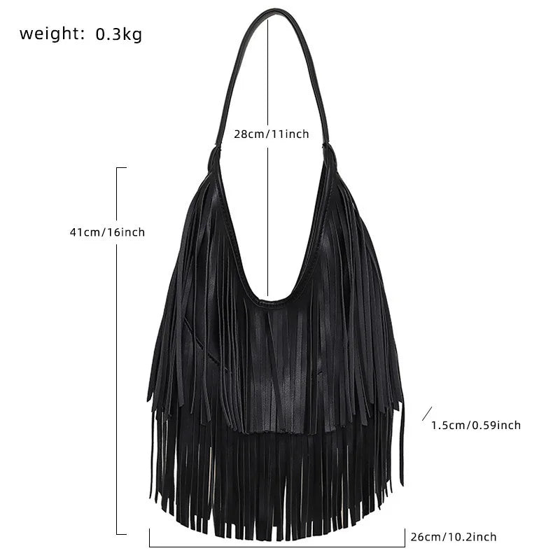 Long Tassel Lux PU Soft Leather Shoulder Bag for Women