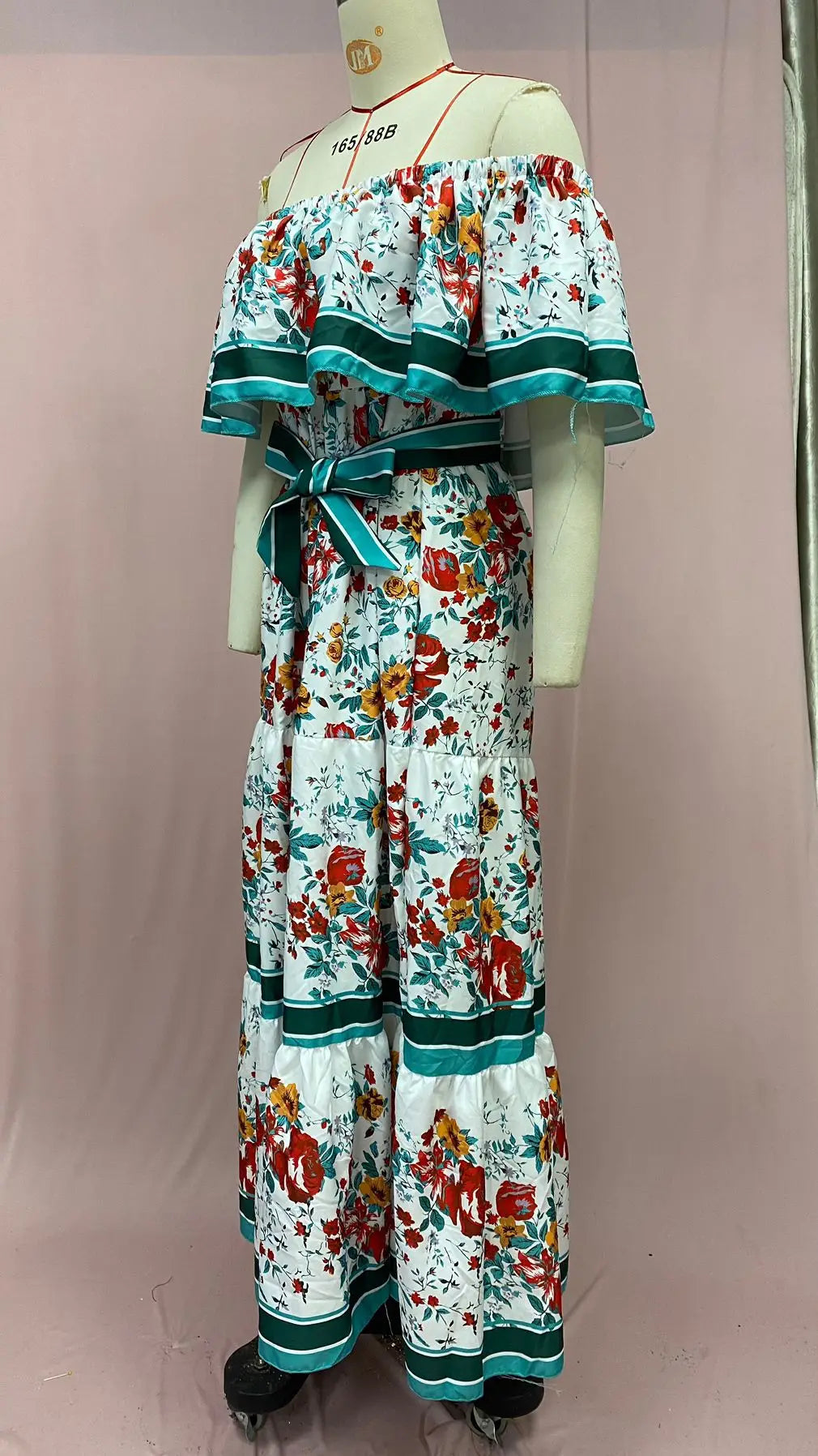Floral Print Off Shoulder High Waist Dress for Women