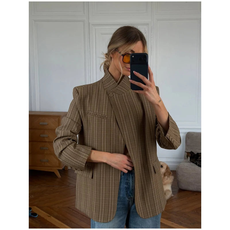 Vintage Plaid Lapel Blazer and Shorts Set for Women