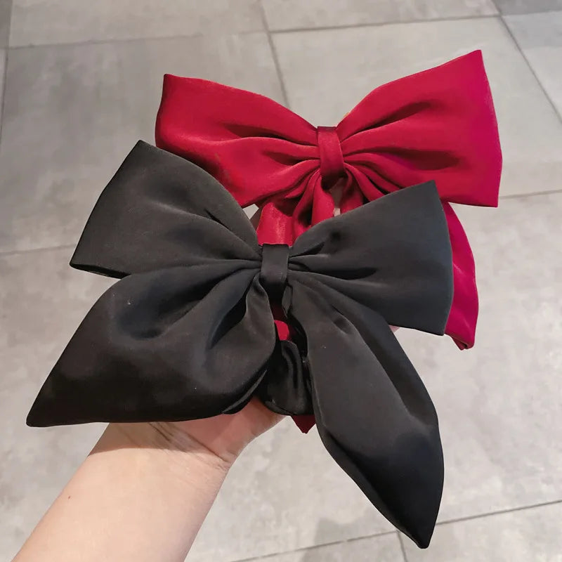 Vintage Red Satin Bow Elastic Hair Bands for Women