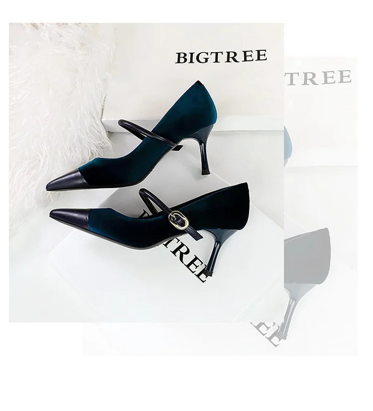 Suede Buckle Strap Pointed Toe Stiletto Pumps for Women