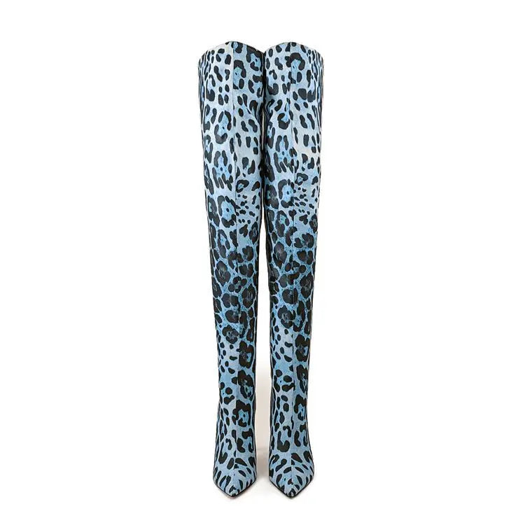 Purple Gradient Leopard Print Over-the-Knee Boots for Women