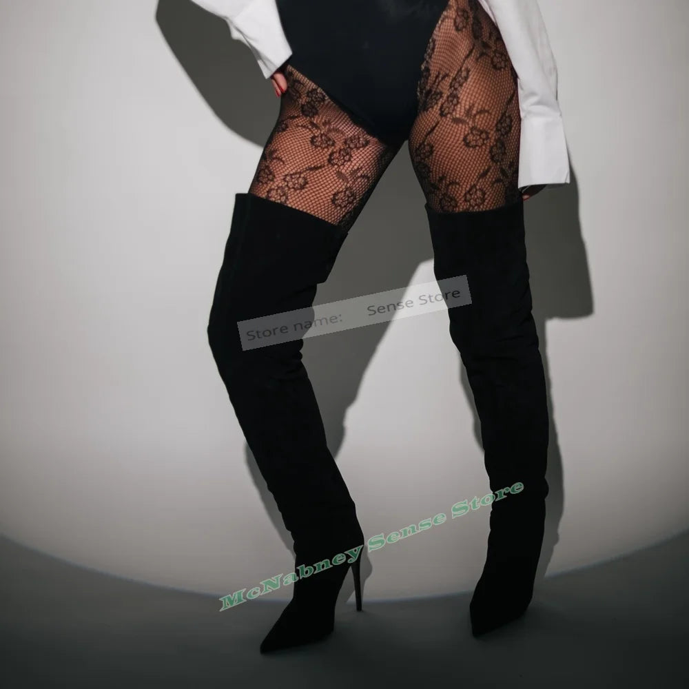 Suede Over the Knee Boots Pointy Toe Stiletto Heels for Women
