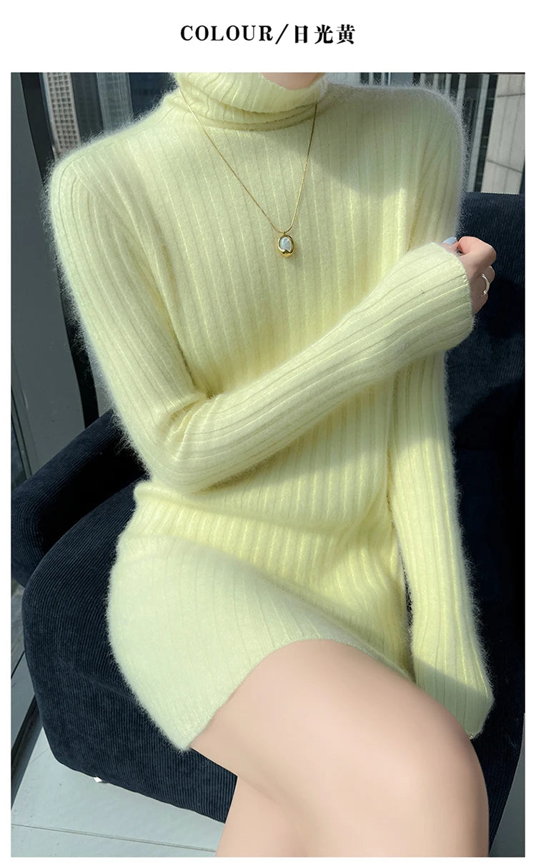 High Neck Slim Fit Stretch Knit Mini Dress for Women
