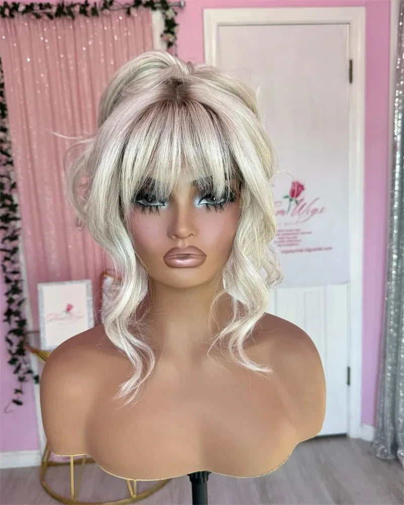 Heat Resistant Ombre Loose Wave Lace Front Wig With Bangs for Women