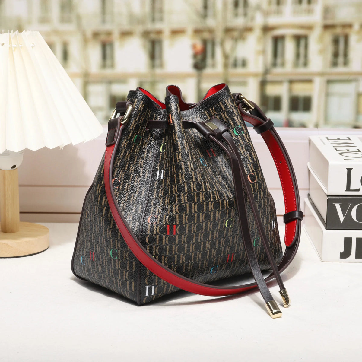 Drawstring Shoulder Tote Bag