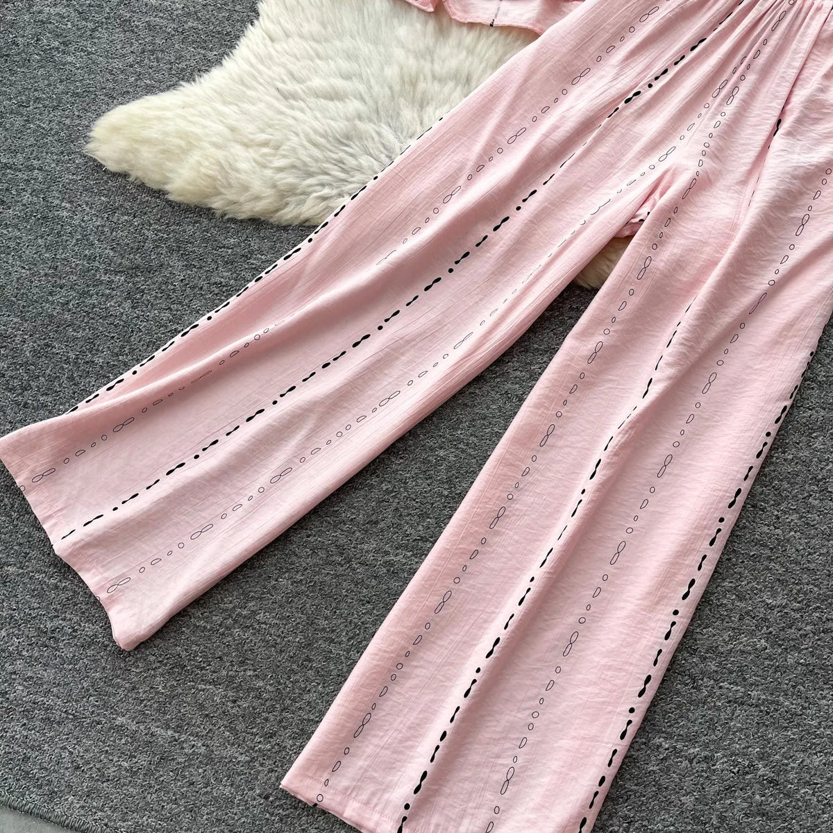 Collared Shirt and Wide Leg Pants Set