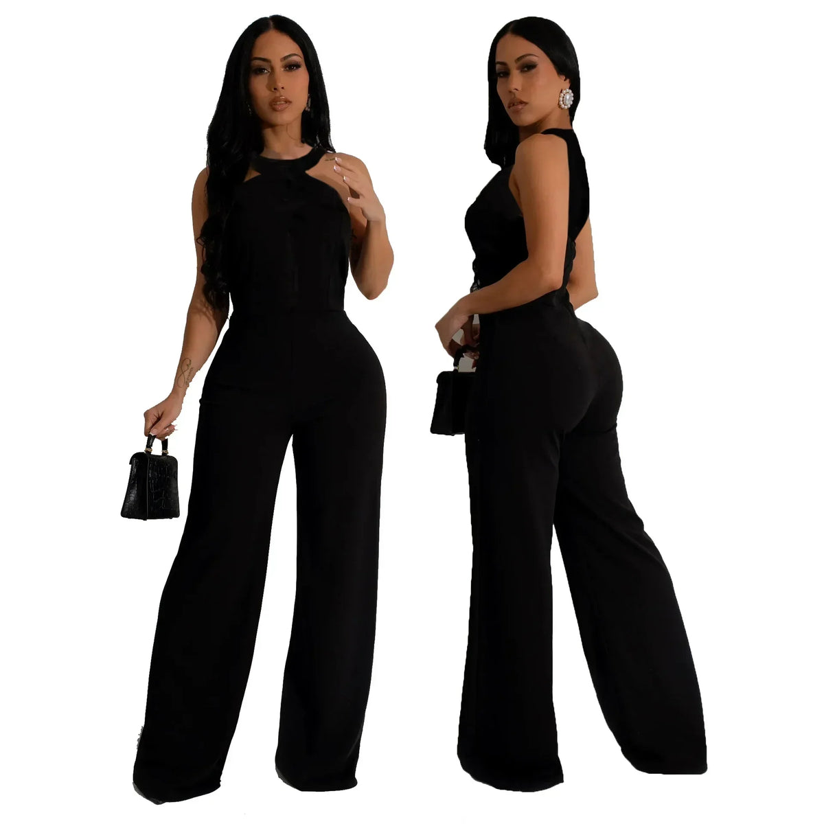 Elegant Solid Color Summer Silk Jumpsuit for Women