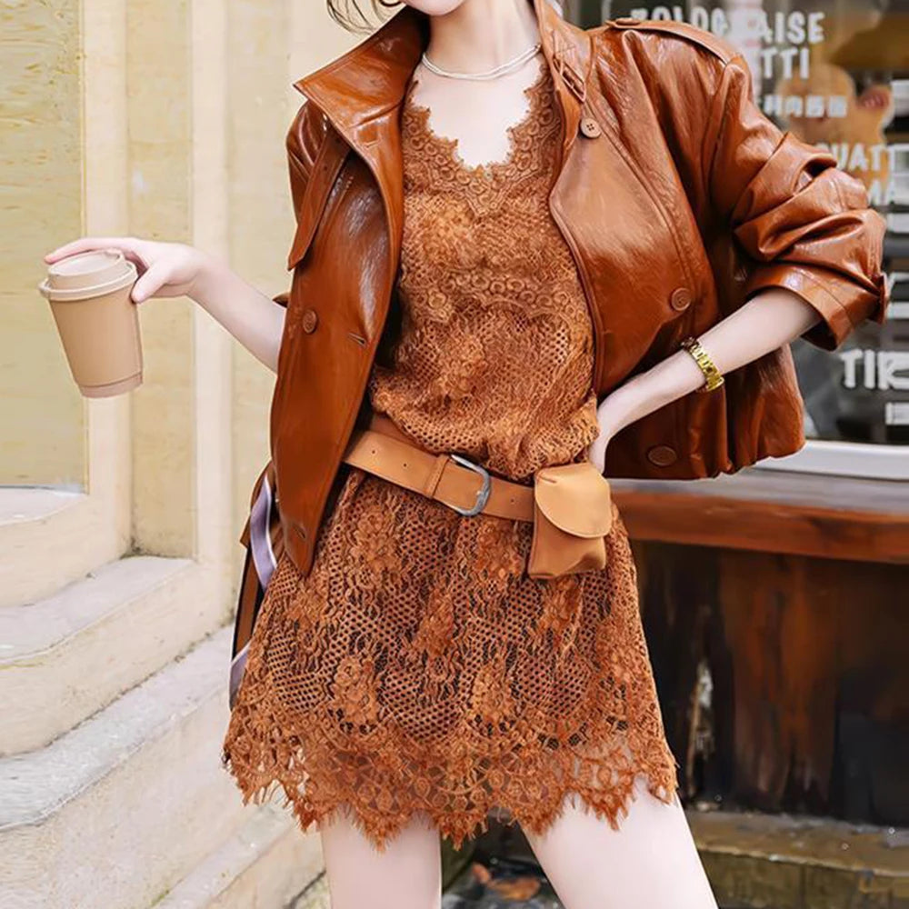 Elegant Korean Lace Suspender Midi Dress for Women