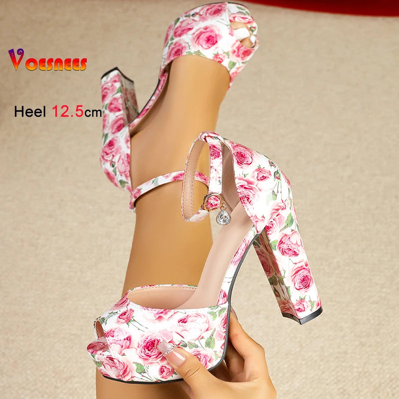 Platform Pink Print Summer High Heel Sandals for Women