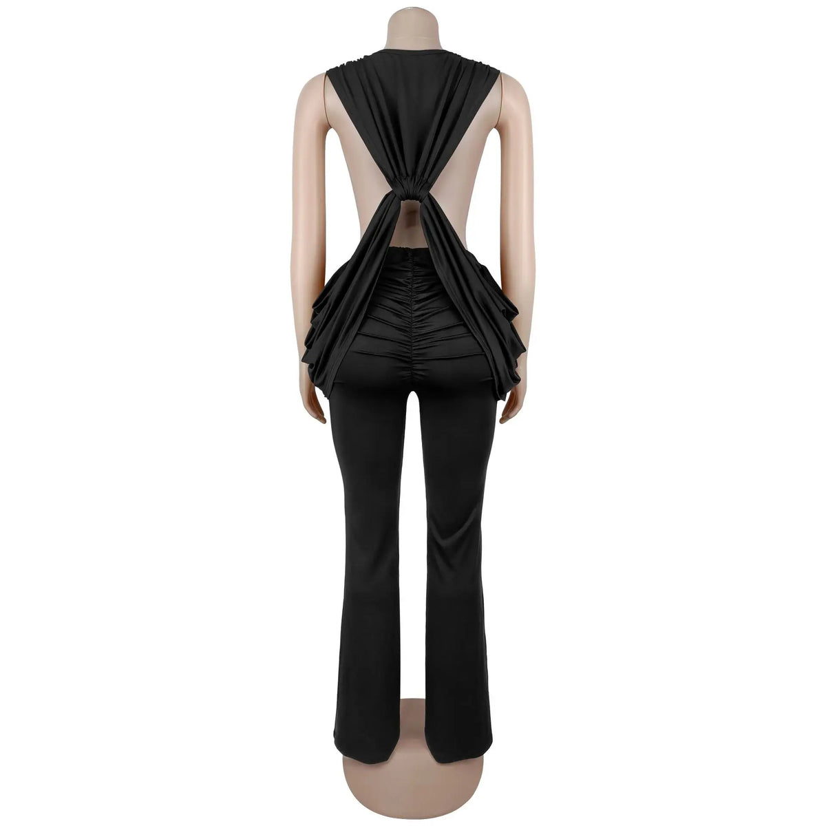 Halter Deep V Neck Ruched Flare Jumpsuit for Women