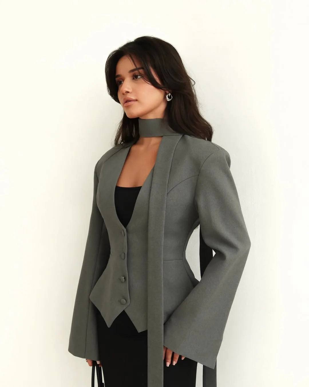 Elegant V Neck Long Sleeve Blazer Jacket for Women