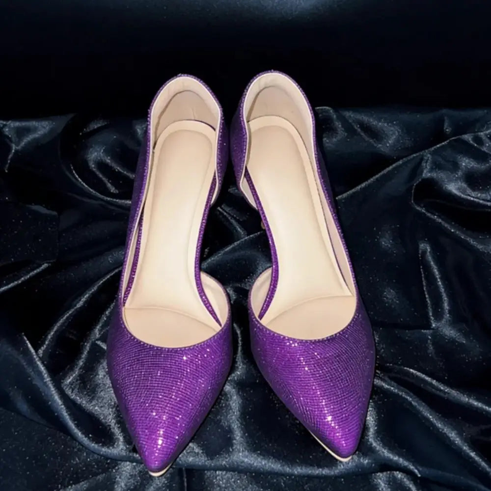 Elegant Blue Glitter Pointed Toe Pumps