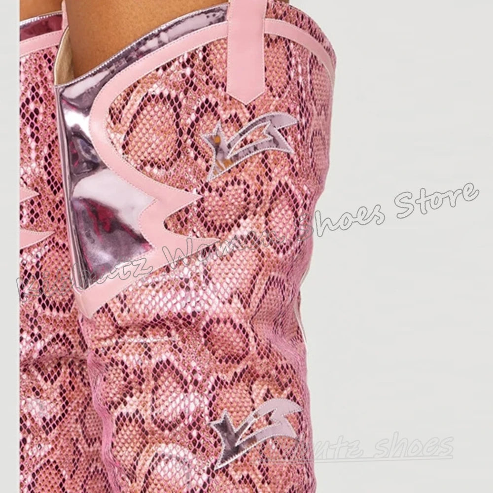 Embroidery Over The Knee Boots Cowboy Slip-On Pointy Chunky Heels Mixed Color Fashion Elegant Concise Novelty Women Shoes Newest