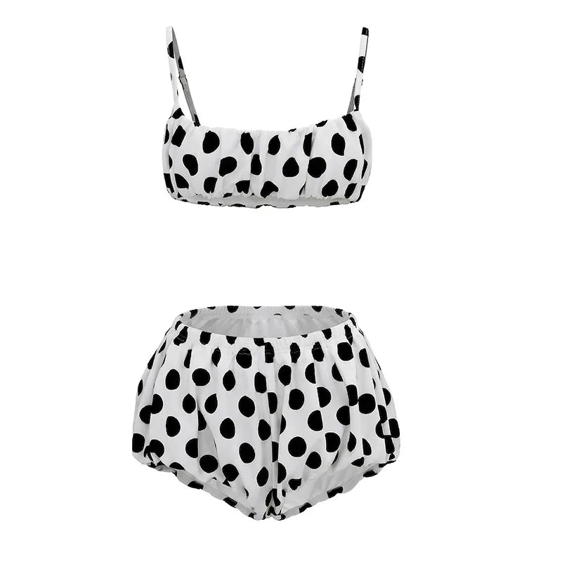 Polka Dot Spaghetti Strap Crop Top and Shorts Two Piece Set for Women
