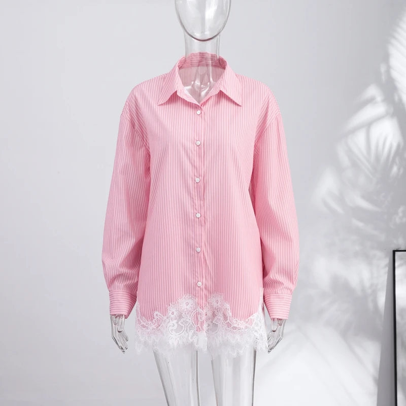 Casual Lace Patchwork Shirt and Shorts Set for Women