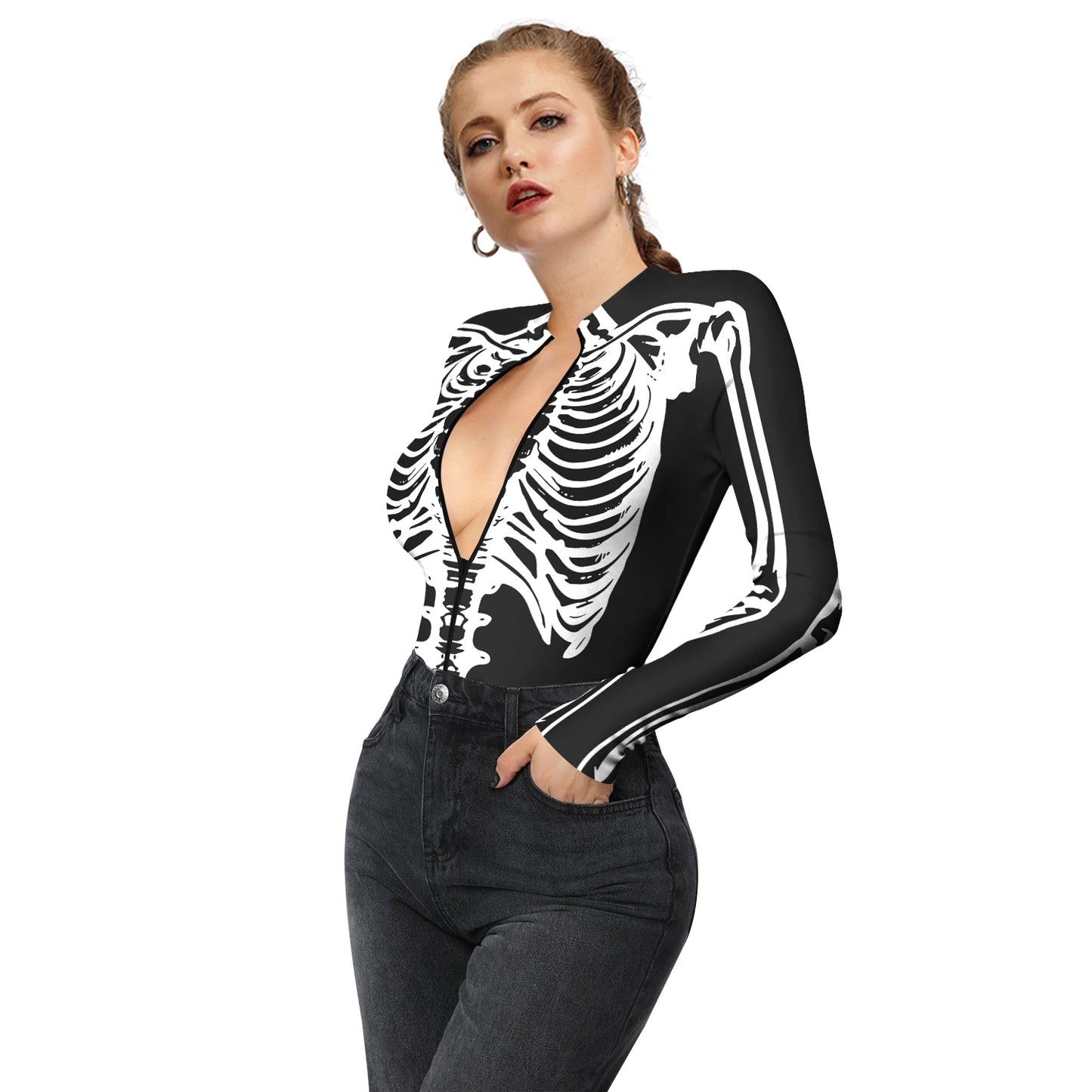Halloween Skeleton Print Zentai Jumpsuit for Women