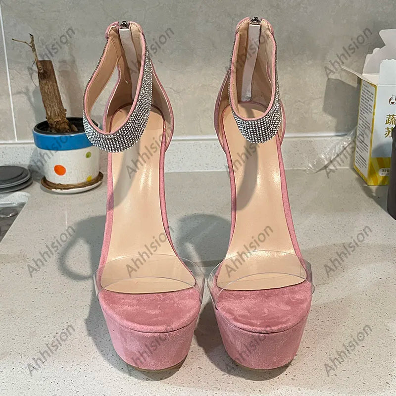 Elegant Pink Suede Stiletto Sandals with Zipper for Women