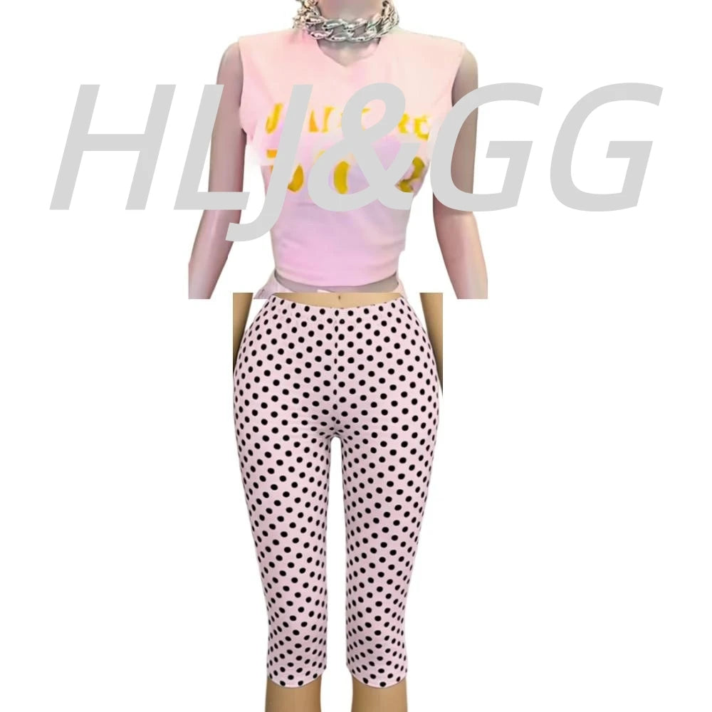 Chic Polka Dot Letter Print Two Piece Set for Women