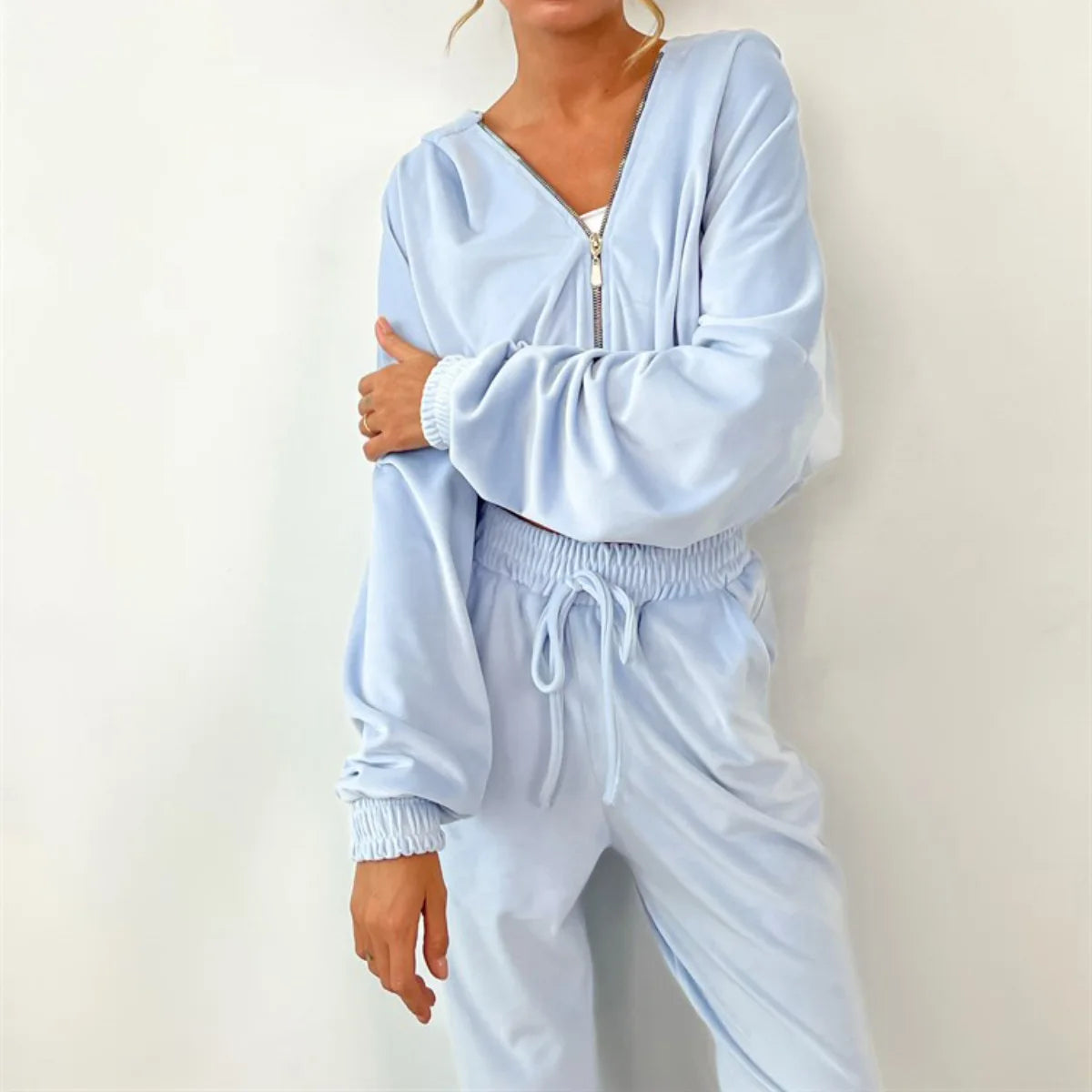 Hooded Zipper Hoodie and Trouser Tracksuit Set for Women