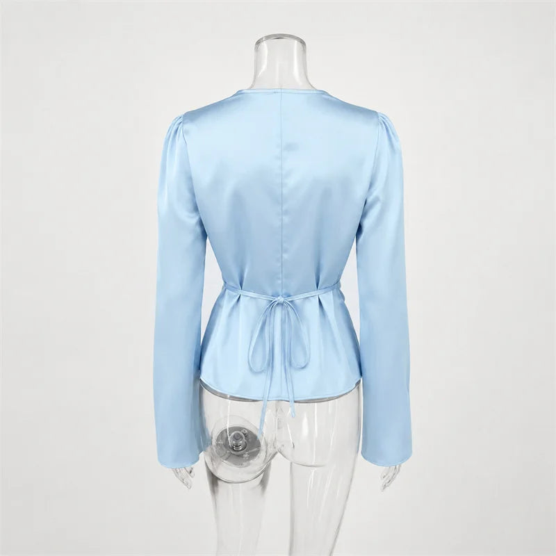 Lace-Up Satin Patchwork V-Neck Vest Top for Women**