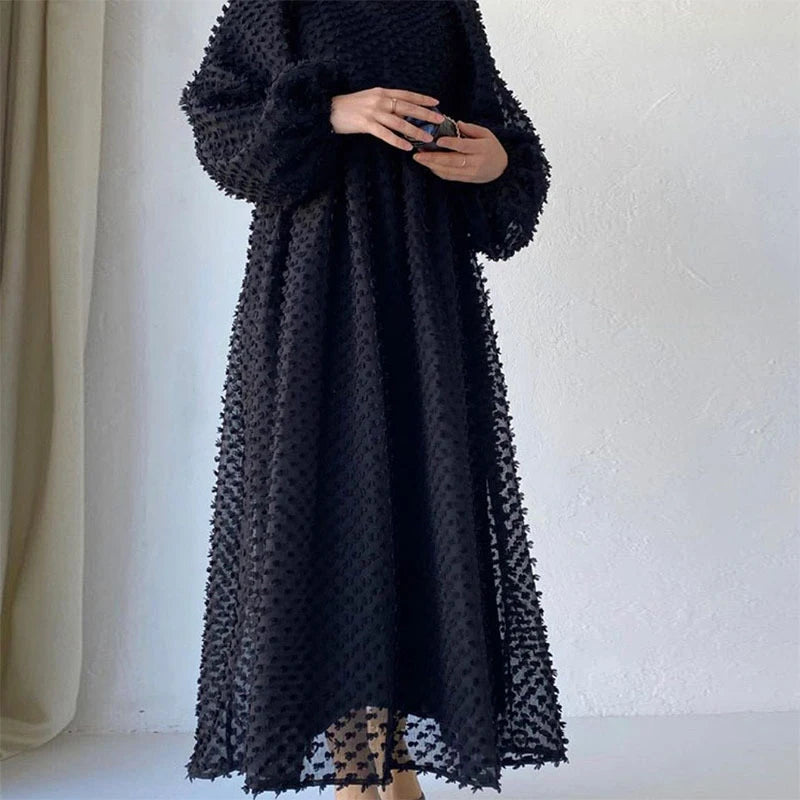 Pleated Lantern Sleeve Ankle Length Dress for Women