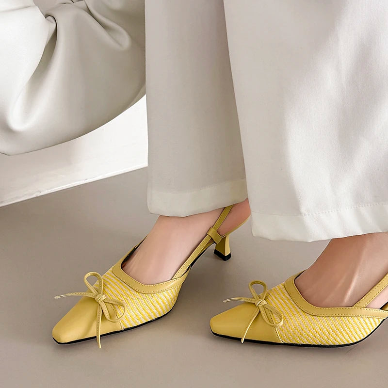 Elegant Bowtie Weave Sandals With Buckle for Women