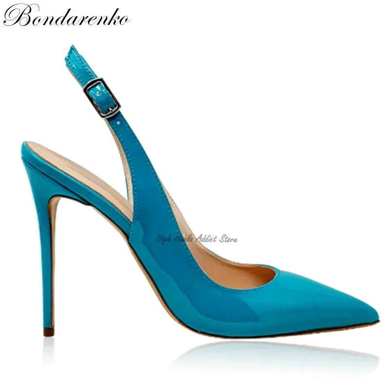 Colorful Patent Leather Slingback Pointed Toe High Heel Pumps for Women