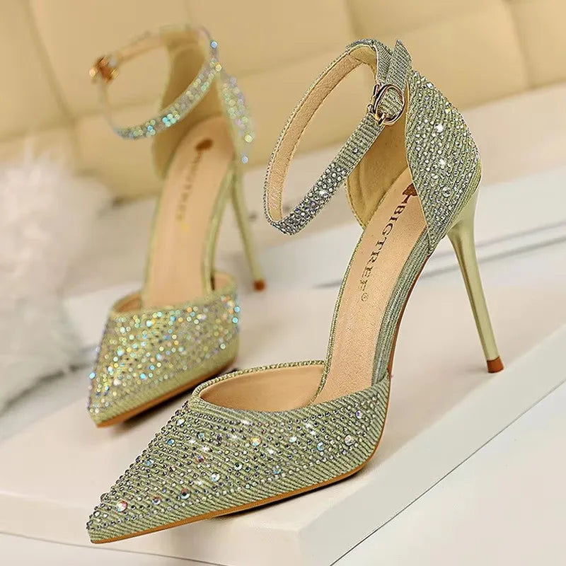 Shiny Rhinestone Stiletto High Heel Pumps for Women