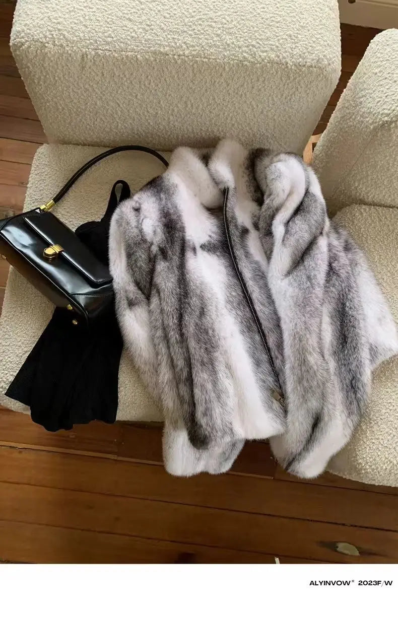 Faux Mink Fur Coat for Women,Short Jackets,O-Neck Overcoat,Female Clothes,High-Quality，England Style,Autumn,Winter,New