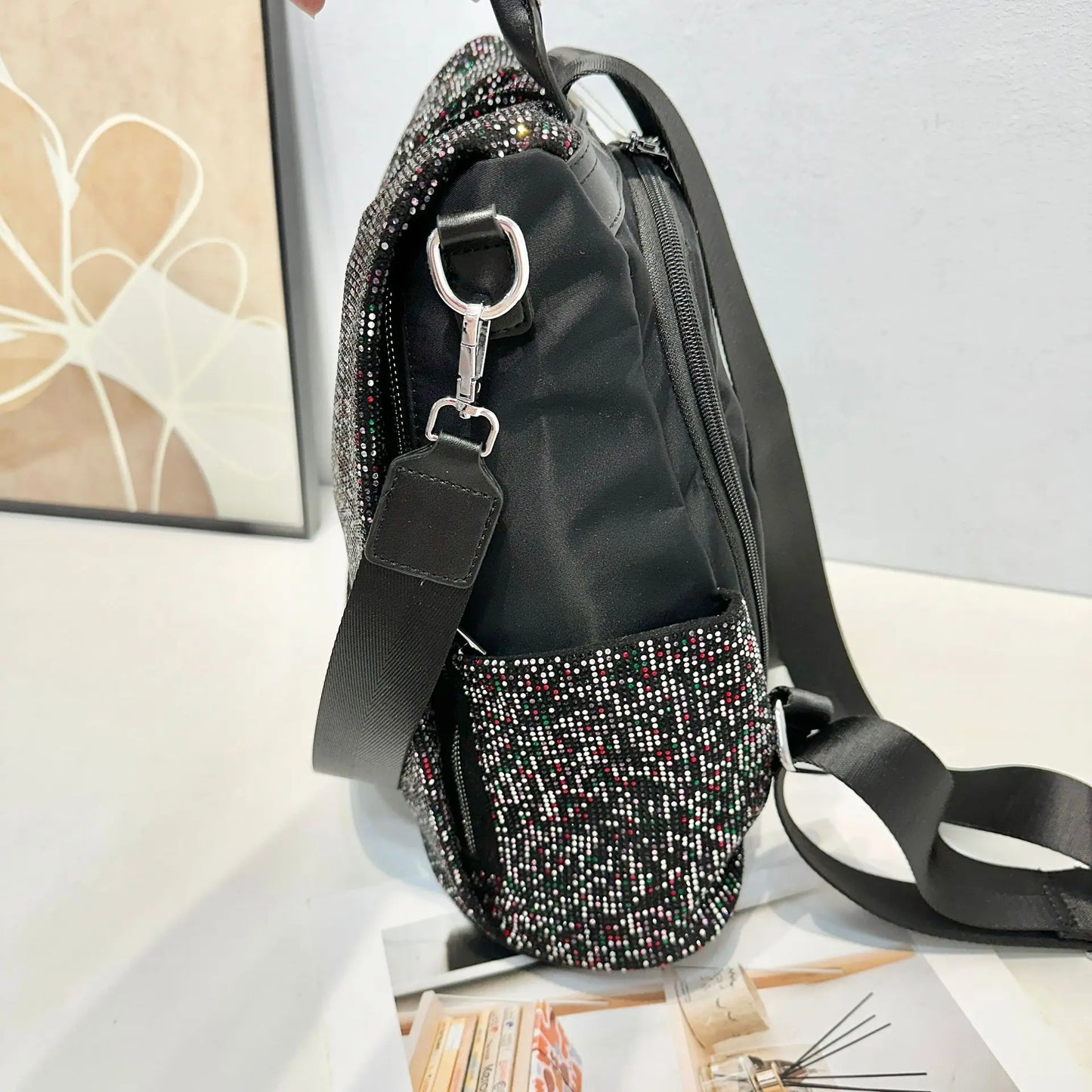 ABQP New Women's Diamond Backpack Large Capacity Women's Backpack Multifunctional Fashion Hot Diamond Casual Travel Backpack