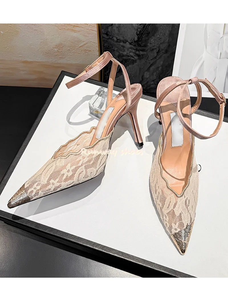 Pointed Color Blocking Lace Breathable Stilettos for Women