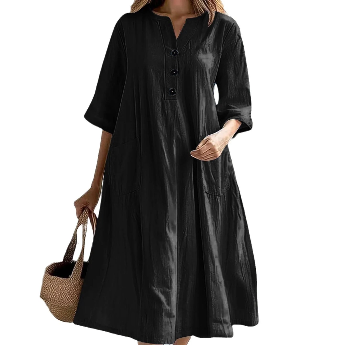 Elegant Casual Short Sleeve Solid Midi Dress for Women