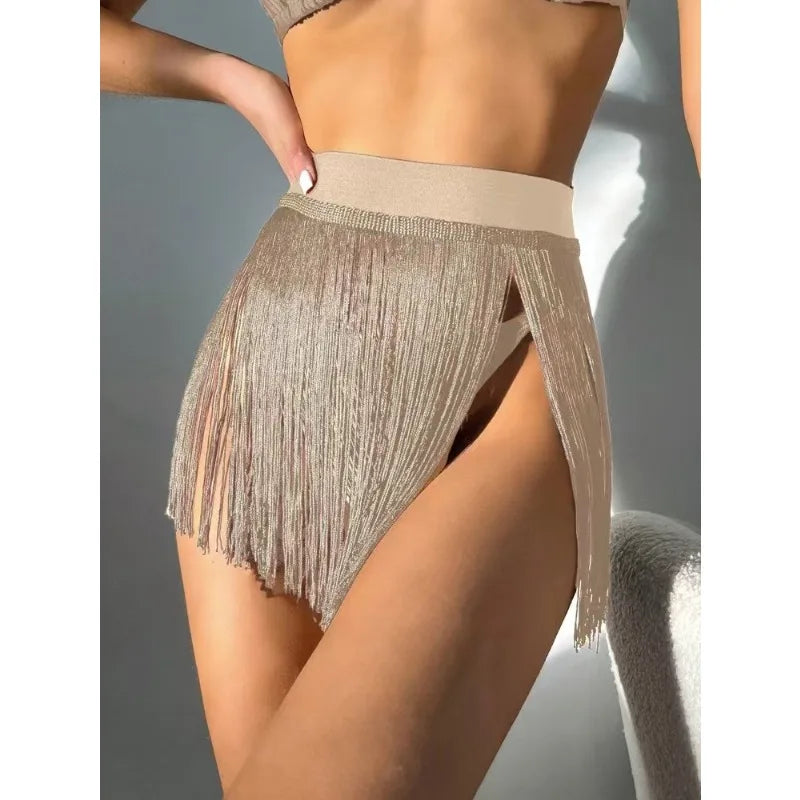 Swimsuit 2025 new fringed short skirt beach resort shirt swimming skirt, fringed fashion and simplicity XL-ZK-449