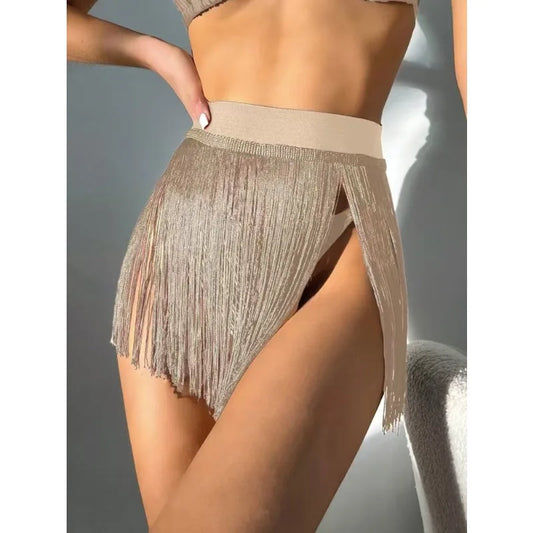 Swimsuit 2025 new fringed short skirt beach resort shirt swimming skirt, fringed fashion and simplicity XL-ZK-449