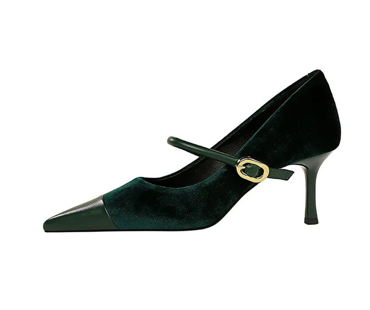 Suede Buckle Strap Pointed Toe Stiletto Pumps for Women