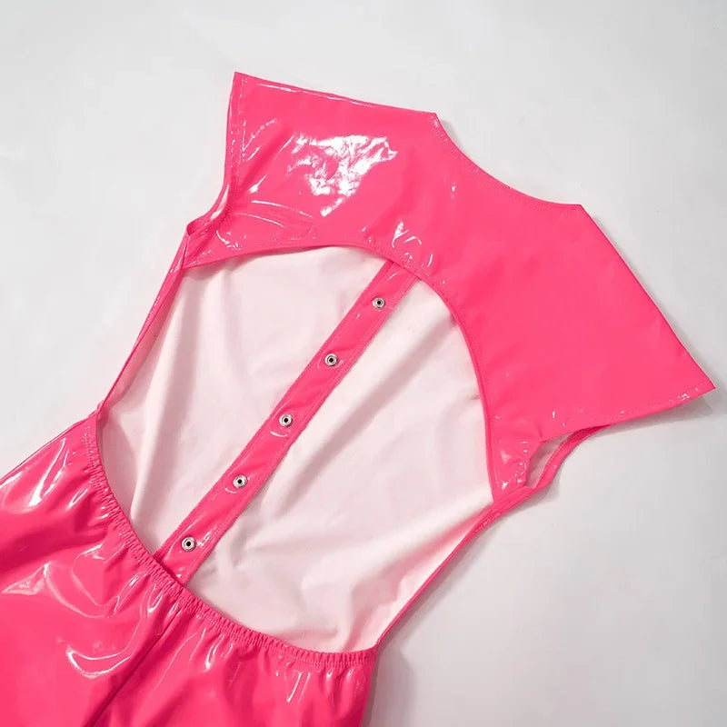 Sexy Polyurethane Leather Jumpsuit With Front Zip for Women