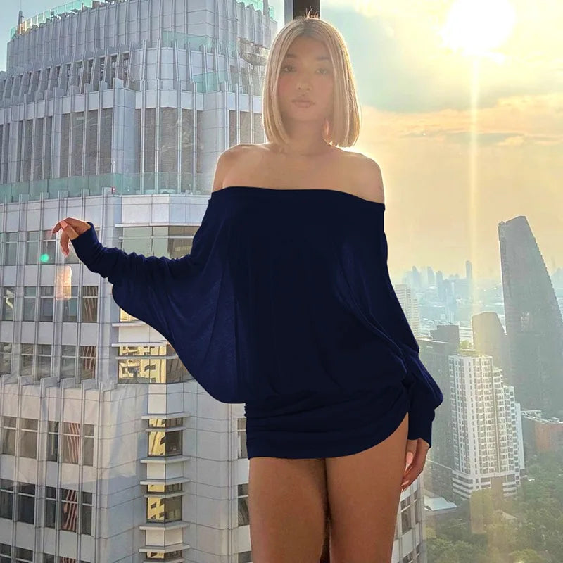 Elegant Ruched Off Shoulder Knit Mini Dress For Women