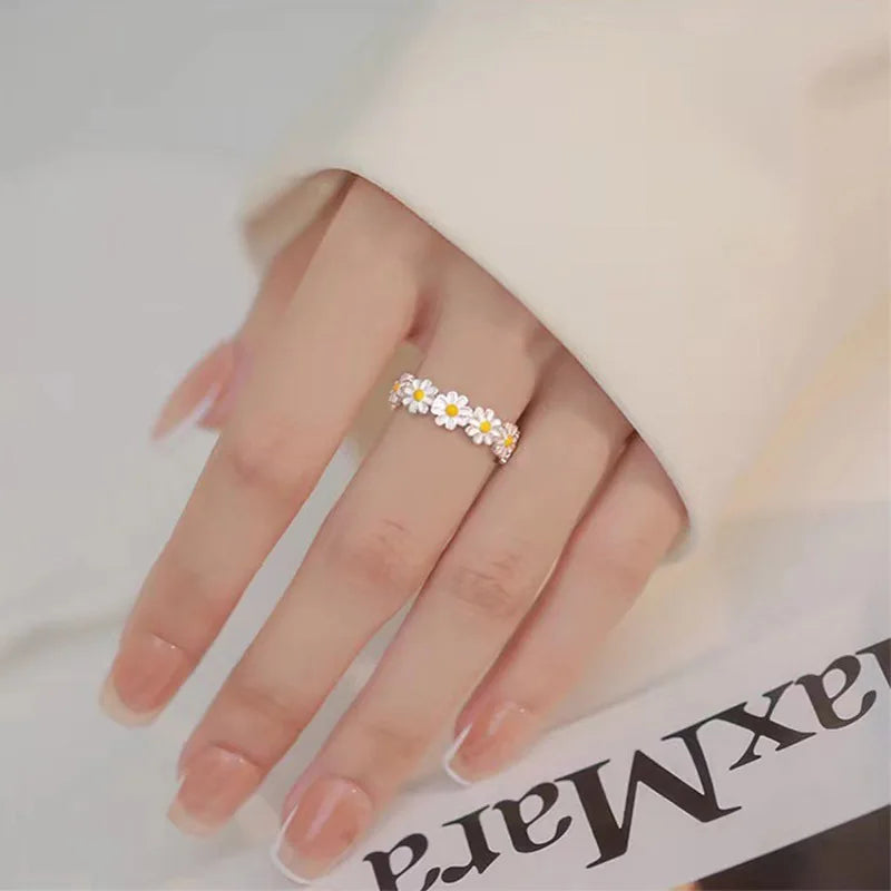 Enamel Daisy Adjustable Open Ring