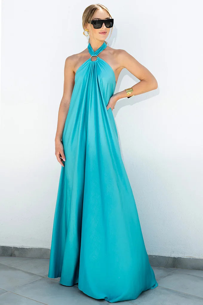 Backless Halter Neck Satin Evening Dress for Women