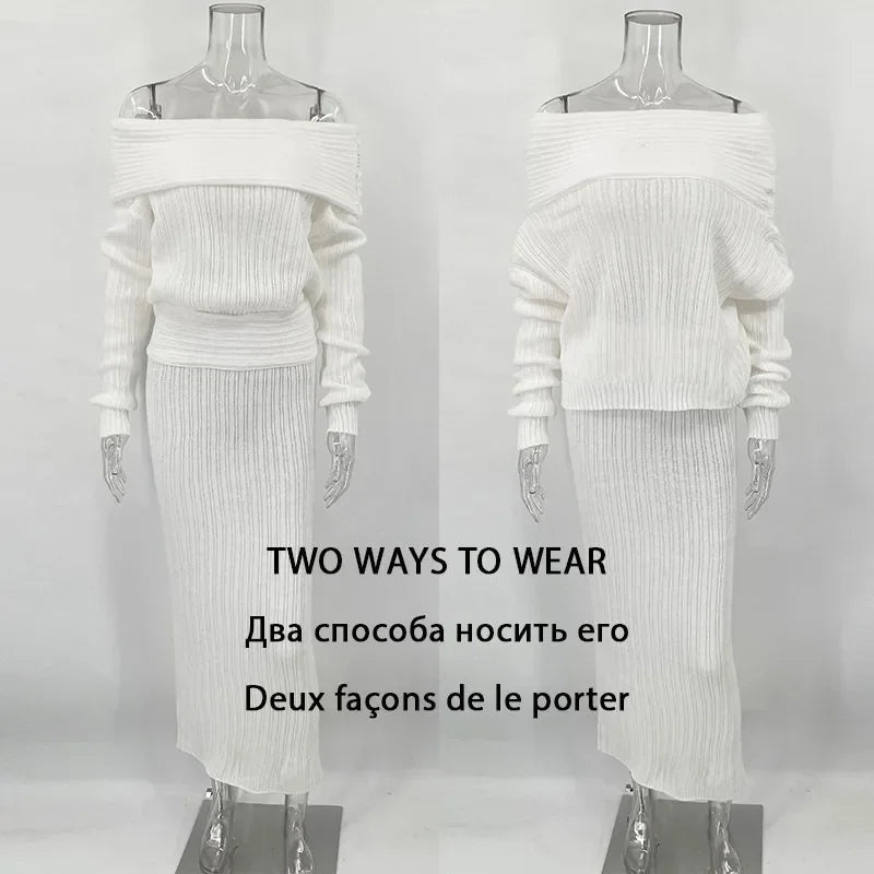 One-Shoulder Knit Skirt Set
