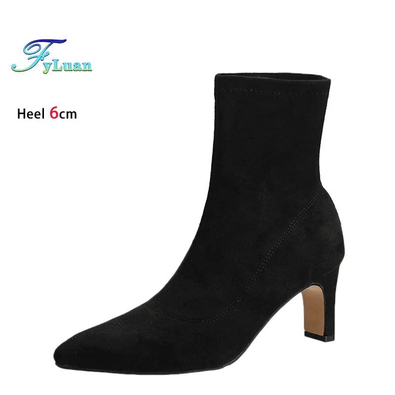 Pointed Leather High Heel Ankle Boots